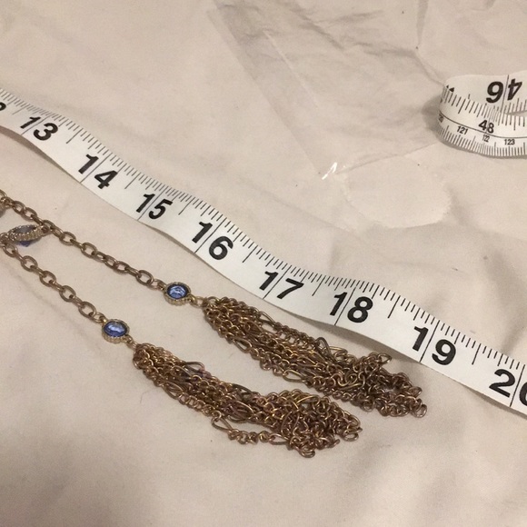 Gold Tone Blue Raised Stone With Tassels 19” Necklace - Picture 3 of 3